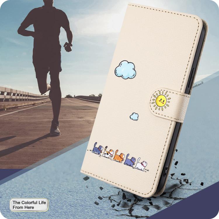 Funda de Piel para iPhone 16E con Dibujos de Gatos (Beige y Blanco)