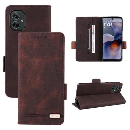 Funda de Cuero con Cierre Magnético para Motorola Moto G55 5G (Marrón)
