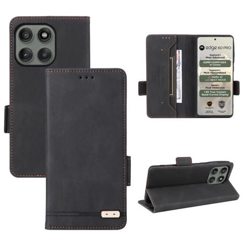 Funda de cuero con cierre magnético para Motorola Edge 60 Pro (negra)