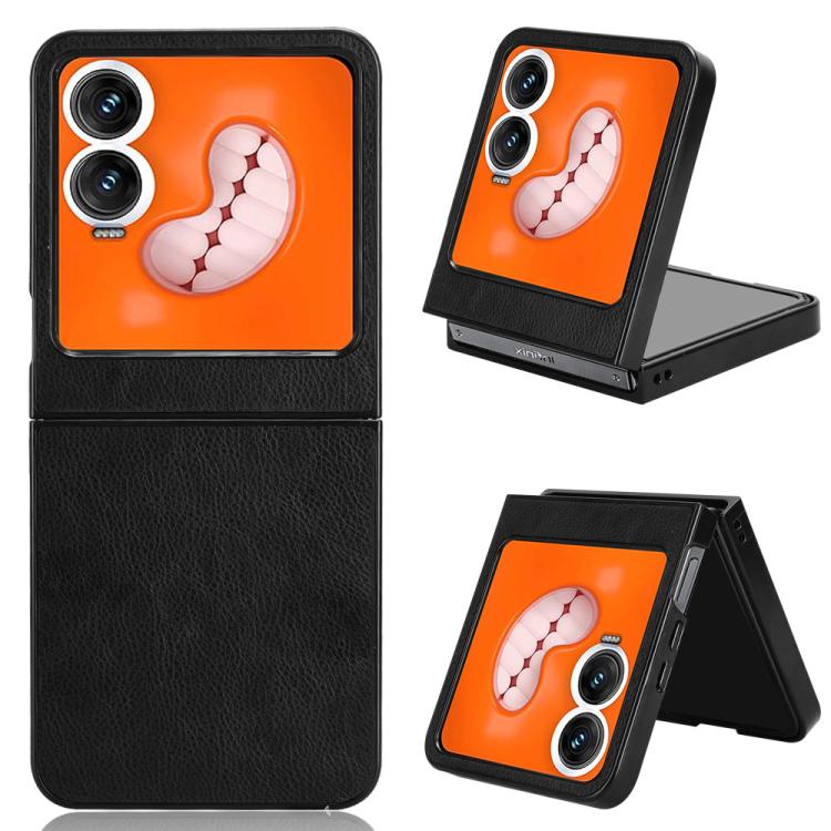 Funda Trasera para Tecno Phantom V Flip2 con Textura de Lichi (Negra)