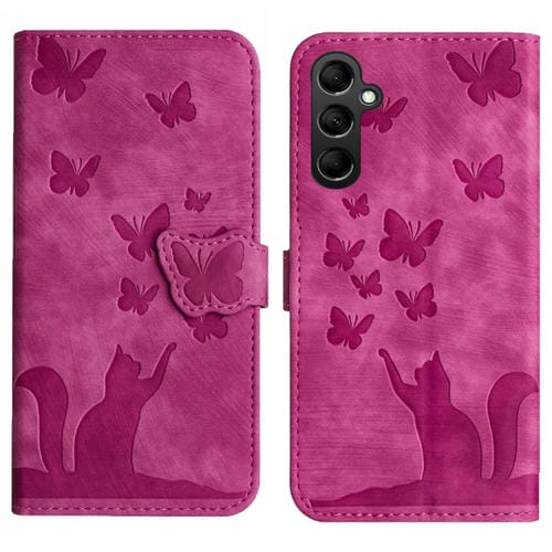 Funda para Teléfono Samsung Galaxy A05S Cuero con Tapa en Relieve Butterfly Cat (Rosa)