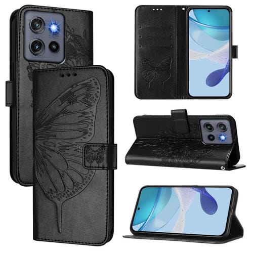 Funda de Cuero Motorola Moto G Stylus 5G 2025 con Diseño de Mariposa en Relieve (Negra)