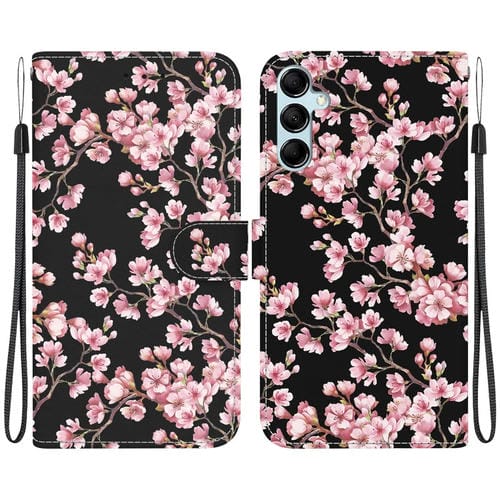 Funda para Teléfono Samsung Galaxy M34 / F34 5G Cuero Dibujo Coloreado Textura de Cristal (Flor de Ciruelo)