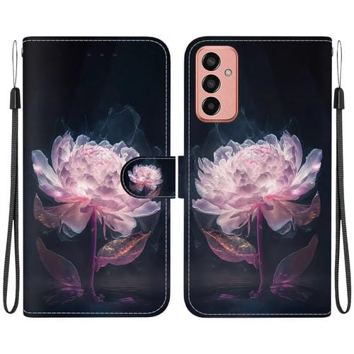 Funda de Cuero Samsung Galaxy M13 4G Dibujo Coloreado Textura de Cristal (Peonía Púrpura)