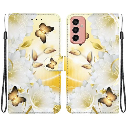 Funda de Cuero Samsung Galaxy M13 4G con Dibujo Coloreado y Textura de Cristal (Epiphyllum de Mariposa Dorada)