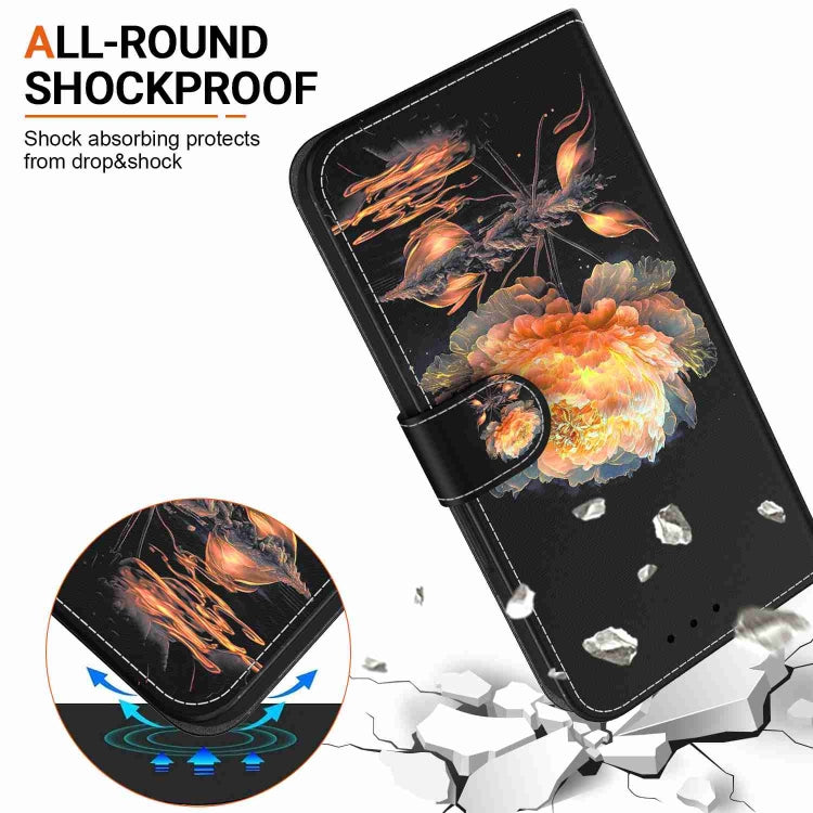 Estuche de Cuero para Samsung Galaxy A03S Versión EE.UU con Dibujo Coloreado y Textura de Cristal (Peonía Dorada)