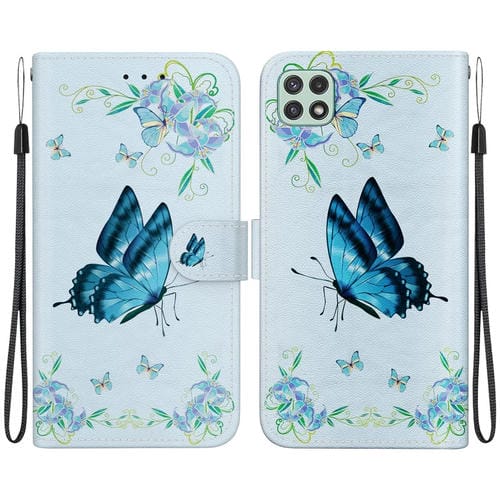 Funda para Teléfono Samsung Galaxy A22 5G Cuero Dibujo Coloreado Textura de Cristal (Pensamientos Azules)