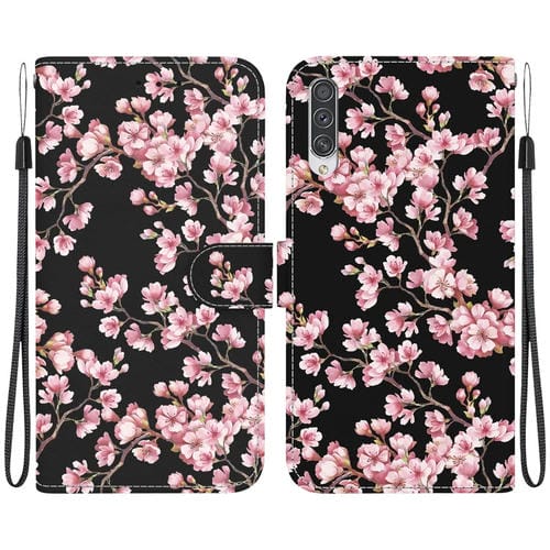 Funda para Teléfono Samsung Galaxy A50 A30S A50S Cuero Dibujo Coloreado Textura de Cristal (Flor de Ciruelo)