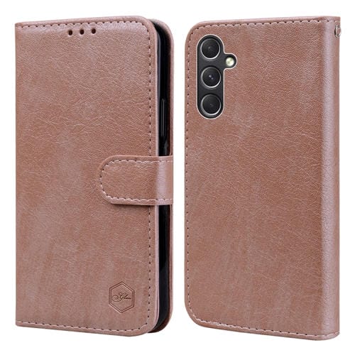 Funda para Teléfono Samsung Galaxy A55 5G Sensación de Piel Textura de Cuero Aceitoso PU + TPU (Champán)