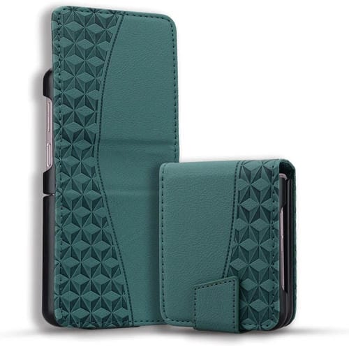 Funda para Samsung Galaxy Z Flip3 5G Business Diamond Buckle Cuero con Cordón (Verde)