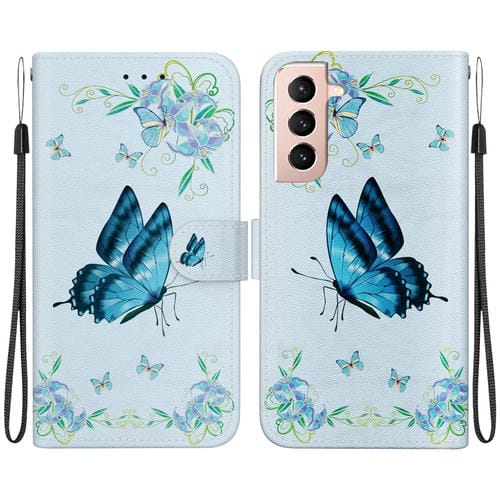 Funda para Teléfono Samsung Galaxy S21 FE 5G Cuero Dibujo Coloreado Textura de Cristal (Azul)