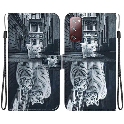 Funda para teléfono Samsung Galaxy S20 FE 5G Cuero Dibujo Coloreado Textura Cristal (Reflejo de Tigre Gato)