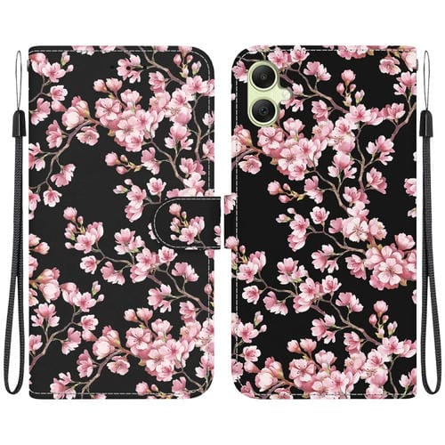 Funda para Teléfono Samsung Galaxy A05 Cuero Dibujo Coloreado Textura de Cristal (Flor de Ciruelo)