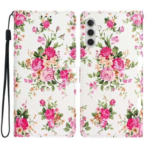 Funda de Cuero Samsung Galaxy A35 con Dibujo de Colores Peonías