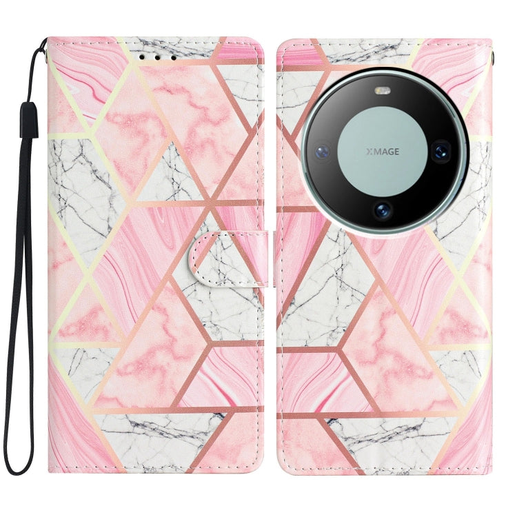 Funda de Cuero para Huawei Mate 60 con Dibujo Coloreado Mármol Rosa