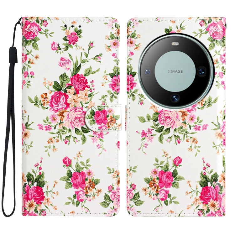 Funda de Cuero para Huawei Mate 60 Pro con Dibujo Coloreado Peonías