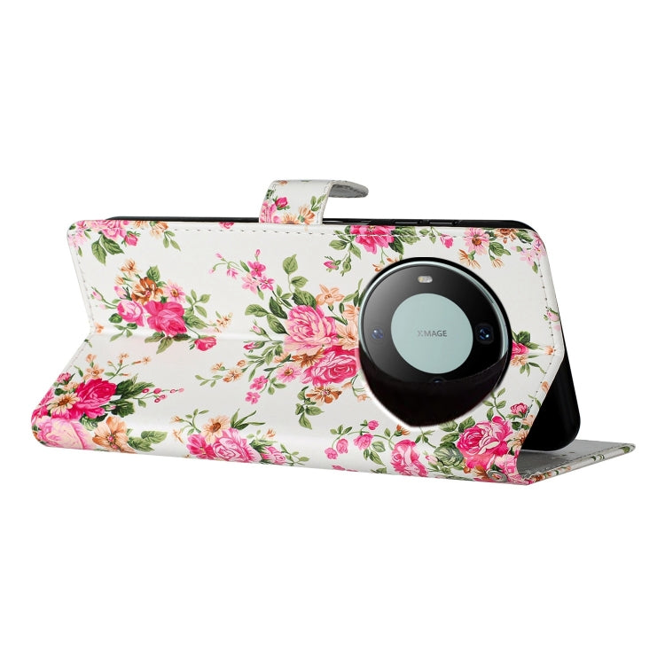 Funda de Cuero para Huawei Mate 60 Pro con Dibujo Coloreado Peonías