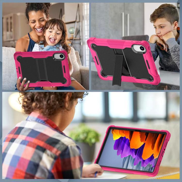 Funda híbrida de silicona a prueba de golpes para Xiaomi Redmi Pad 2 con soporte (negro y rojo rosa)