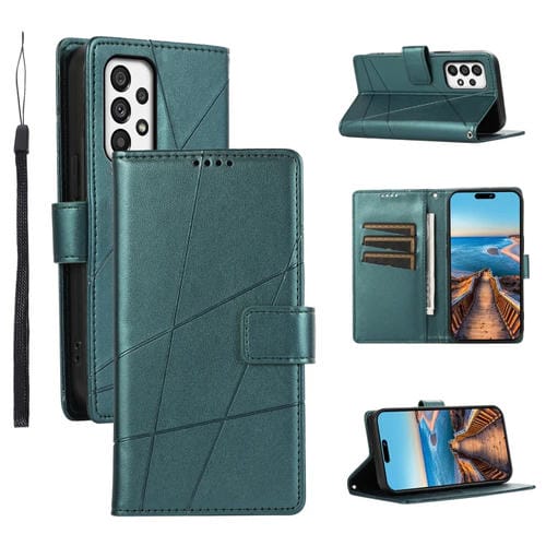 Funda para Teléfono Samsung Galaxy A73 5G PU Cuero Genuino Textura Línea En Relieve (Verde)