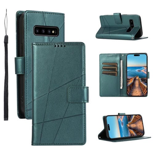 Funda para Teléfono Samsung Galaxy S10 con Línea en Relieve Textura de Cuero Genuino (Verde)