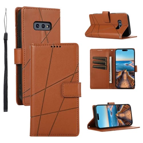 Funda para Teléfono Samsung Galaxy S10E Pu con Línea en Relieve Textura de Cuero Genuino (Marrón)
