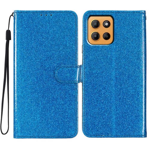 Funda de Cuero con Tapa y Purpurina para Motorola Moto G15 (Azul)