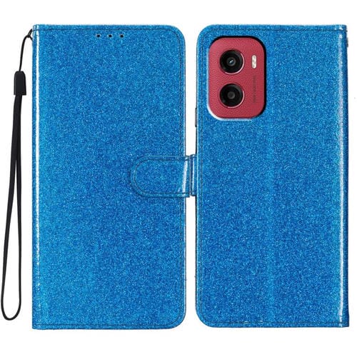 Funda de Cuero con Tapa y Purpurina para Motorola Moto G05 (Azul)