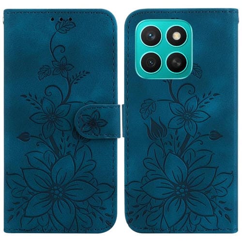 Funda de Piel con Relieve de Lirio para Honor X8C 4G (Azul Oscuro)