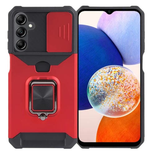 Protector Cámara + Ranura Tarjeta PC para Samsung Galaxy A15 + Funda TPU (Rojo)