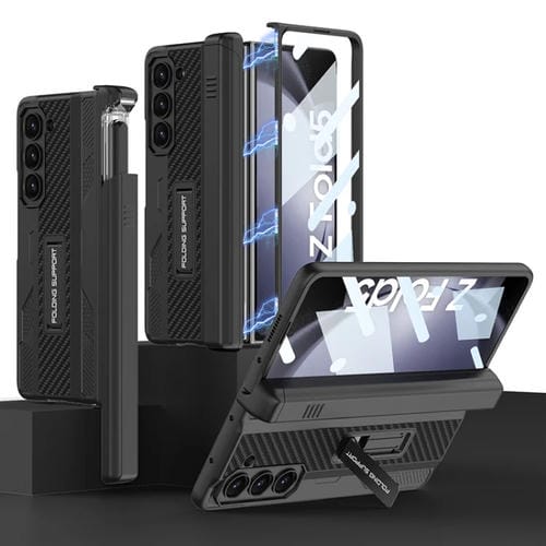 Estuche para teléfono Samsung Galaxy Z Fold5 Gkk con carcasa mecánica plegable integrada para PC con caja de lápiz deslizante (Negro)
