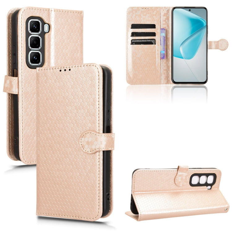 Funda Cuero Textura Puntos Panal para Infinix Hot 50 Pro 4G (Dorada)
