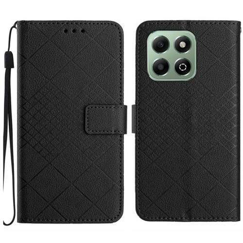 Funda de Cuero Textura Cuadrícula Rómbica Global para Honor 200 (Negro)