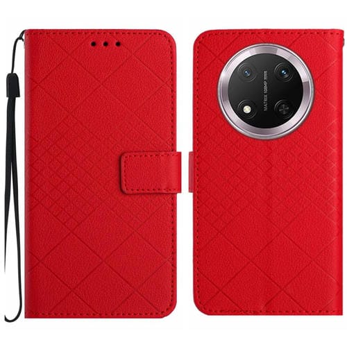 Funda de Cuero para Honor X9C con Textura de Cuadrícula Rómbica (Rojo)