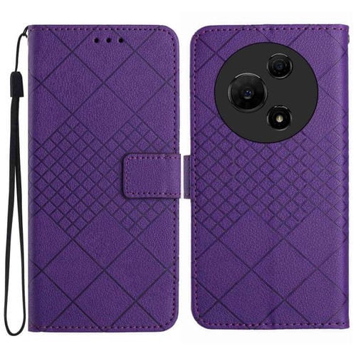 Funda de cuero con textura de cuadrícula rómbica para TCL 60 SE/605 (morado)