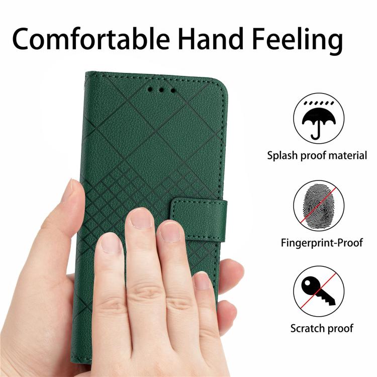 Funda de cuero con textura de cuadrícula rómbica para TCL 60 SE/605 (verde)