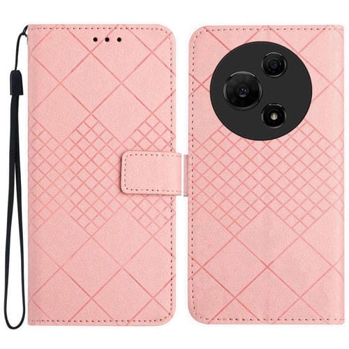 Funda de cuero con textura de cuadrícula rómbica para TCL 60 SE/605 (rosa)