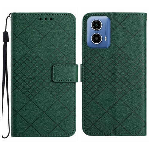 Funda de Cuero con Textura de Cuadrícula Rómbica para Motorola Moto G35 5G (Verde)