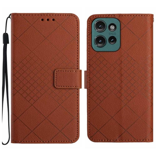 Funda de Cuero con Textura de Cuadrícula Rómbica para Motorola Moto G75 5G (Marrón)