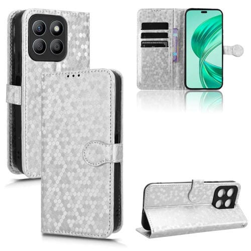Funda de Cuero con Textura de Puntos de Panal para Honor X8C 4G (Plateada)