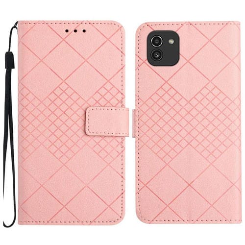 Funda para Samsung Galaxy A03 164mm Cuero Textura Rejilla Rómbica (Rosa)