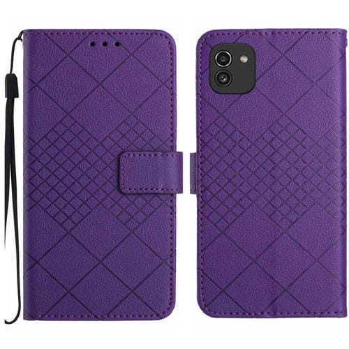 Funda para Samsung Galaxy A03 166mm Eu Cuero Textura Rejilla Rómbica (Púrpura)