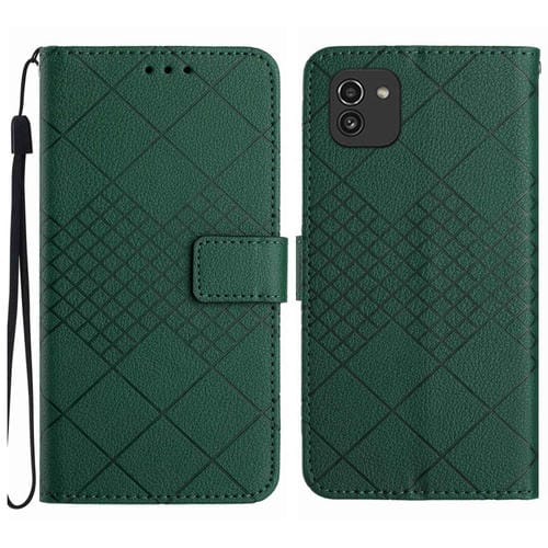 Funda de Cuero Samsung Galaxy A03 166mm Eu con Textura de Rejilla Rómbica (Verde)