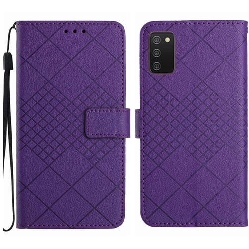 Funda para Teléfono Samsung Galaxy A03S Cuero Textura Rejilla Rómbica (Púrpura)