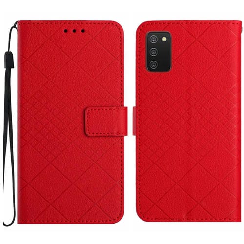 Funda para Teléfono Samsung Galaxy A03S Cuero Textura Rejilla Rómbica (Rojo)