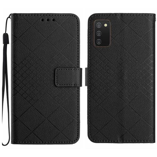 Funda para Teléfono Samsung Galaxy A03S Cuero Textura Rejilla Rómbica 166mm (Negro)