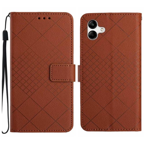Funda para Samsung Galaxy A05 Cuero Textura Rejilla Rómbica (Marrón)
