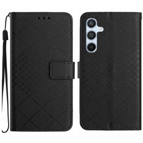Funda de Cuero Samsung Galaxy A24 4G Textura Rejilla Rómbica (Negro)