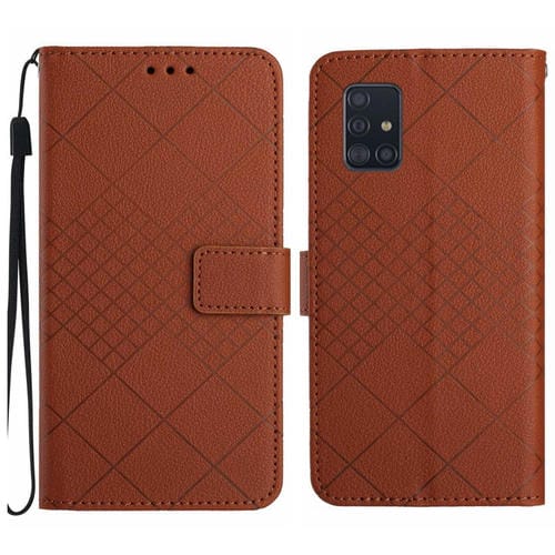 Funda de Cuero Samsung Galaxy A51 5G Textura Rejilla Rómbica (Marrón)