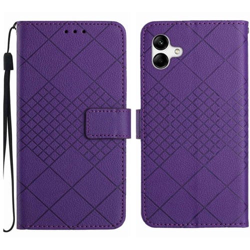 Funda para Samsung Galaxy F14 Cuero Textura Rejilla Rómbica (Púrpura)