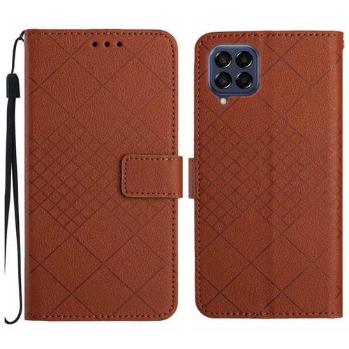 Funda para Samsung Galaxy M33 5G Cuero Textura Rejilla Rómbica (Marrón)